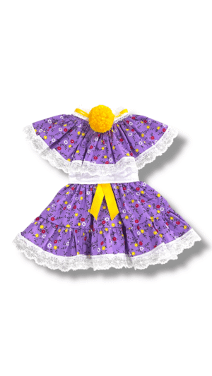 Pollera de Zaraza Lila con Mota Amarilla