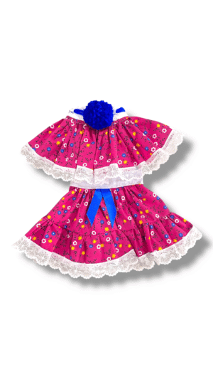 Pollera de Zaraza Fucsia con Mota Azul