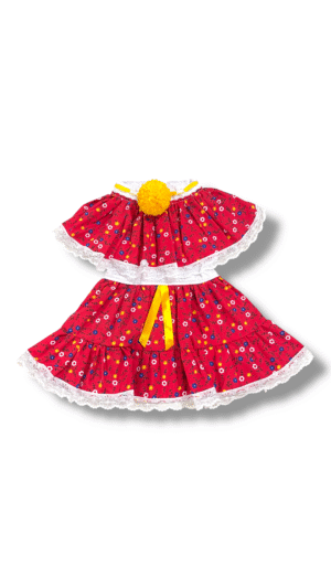 Pollera de Zaraza Roja con Mota Amarilla
